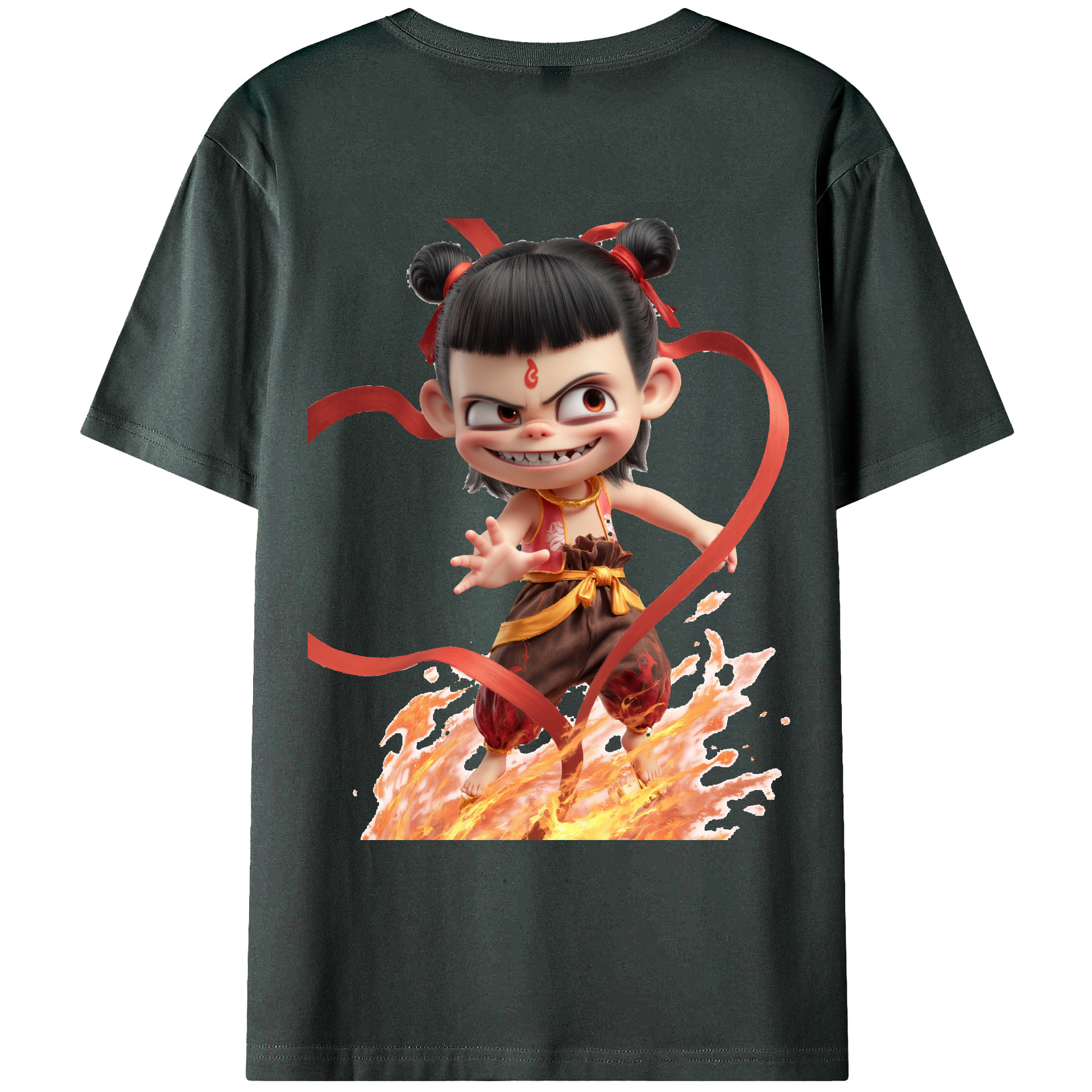 （画像用） Ne Zha 2 ナタ 魔童の大暴れ 綿100％ メンズ半袖Tシャツ（バックプリント） 通気性